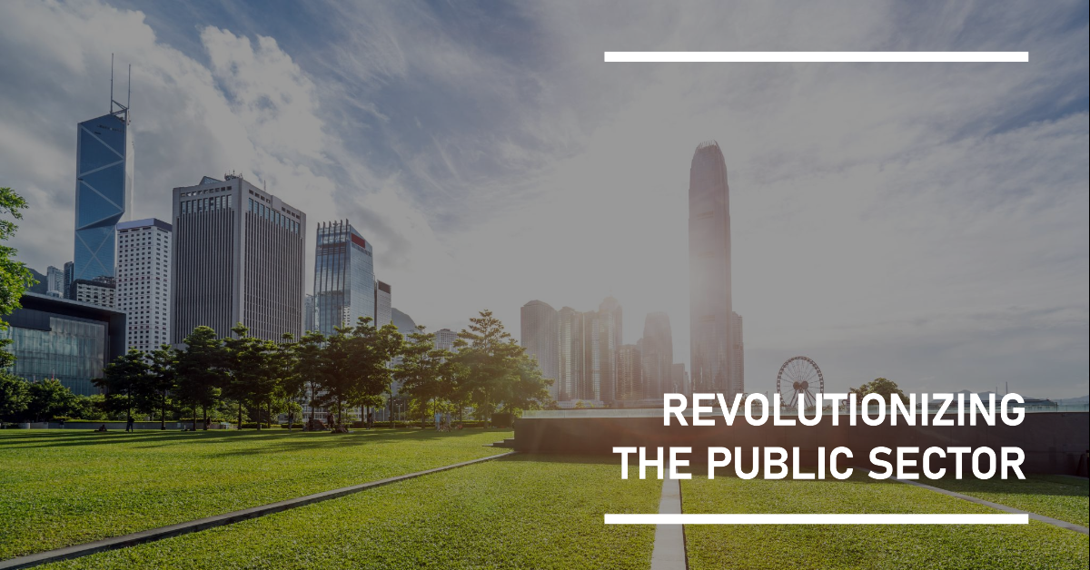 Revolutionizing the public sector with a city backdrop.